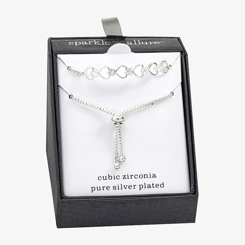 Sparkle Allure Womens Cubic Zirconia Pure Silver Over Brass Heart 6 3/4 Inch Tennis Bracelet