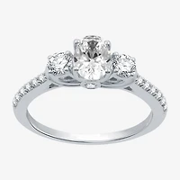 Signature By Modern Bride (H-I / I1) Womens 1 1/4 CT. T.W. Lab Grown White Diamond 10K Gold Oval Side Stone 3-Stone Engagement Ring