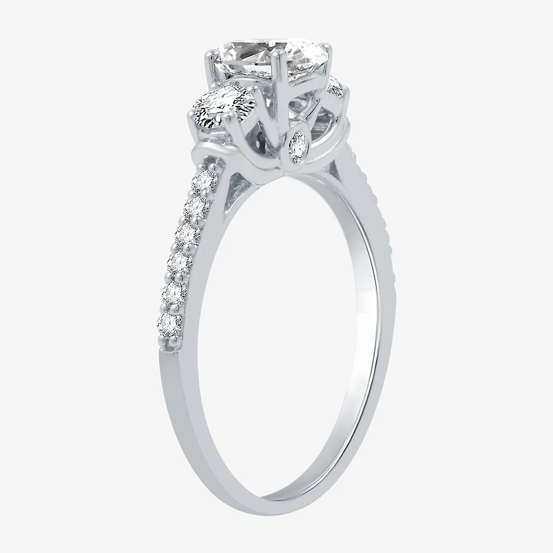 Signature By Modern Bride (H-I / I1) Womens 1 1/4 CT. T.W. Lab Grown White Diamond 10K Gold Oval Side Stone 3-Stone Engagement Ring