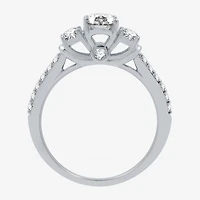 Signature By Modern Bride (H-I / I1) Womens 1 1/4 CT. T.W. Lab Grown White Diamond 10K Gold Oval Side Stone 3-Stone Engagement Ring
