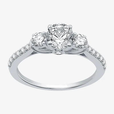 (H-I / I1) Womens 1 1/4 CT. T.W. Lab Grown White Diamond 10K Gold Round Side Stone 3-Stone Engagement Ring