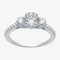 (H-I / I1) Womens 1 1/4 CT. T.W. Lab Grown White Diamond 10K Gold Round Side Stone 3-Stone Engagement Ring