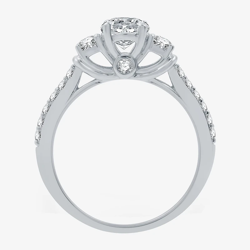 (H-I / I1) Womens 1 1/4 CT. T.W. Lab Grown White Diamond 10K Gold Round Side Stone 3-Stone Engagement Ring