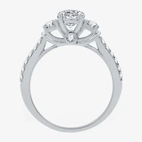 (H-I / I1) Womens 1 1/4 CT. T.W. Lab Grown White Diamond 10K Gold Round Side Stone 3-Stone Engagement Ring