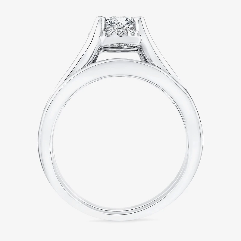 (F / VS2) Womens 1 1/2 CT. T.W. Lab Grown White Diamond 10K or 14K Gold Round Side Stone Bridal Set