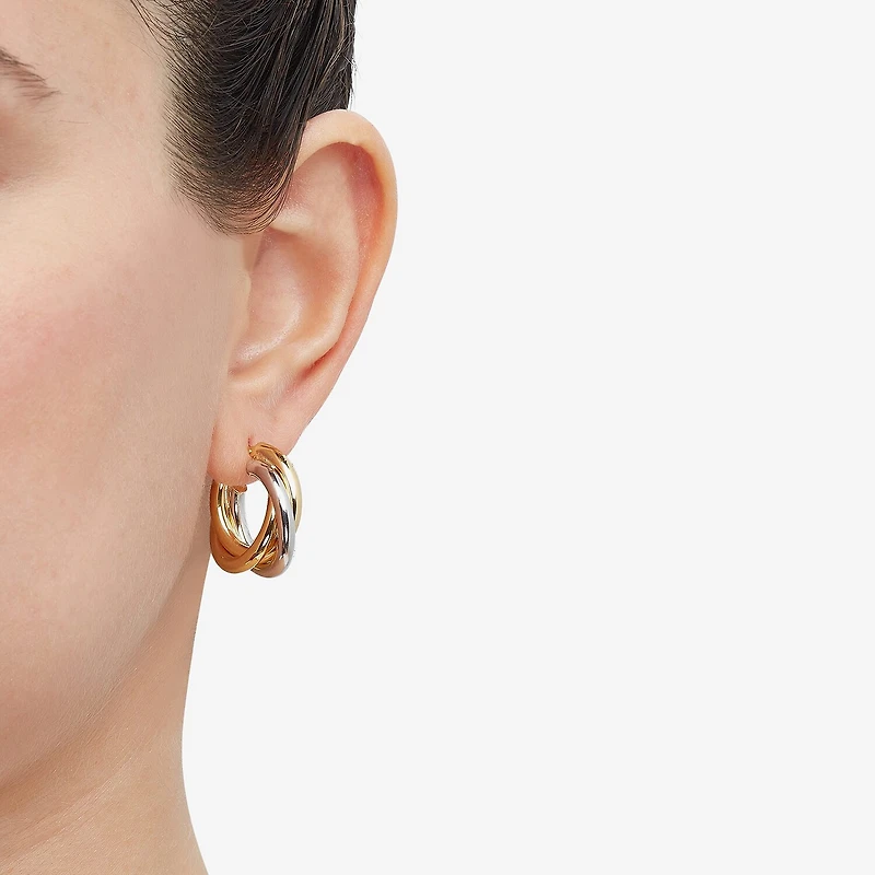 Made in Italy Womens 14K Two Tone Gold 15mm Round Hoop Earrings