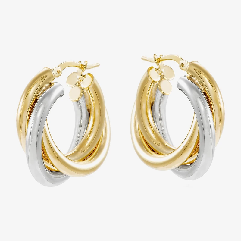 Made in Italy Womens 14K Two Tone Gold 15mm Round Hoop Earrings