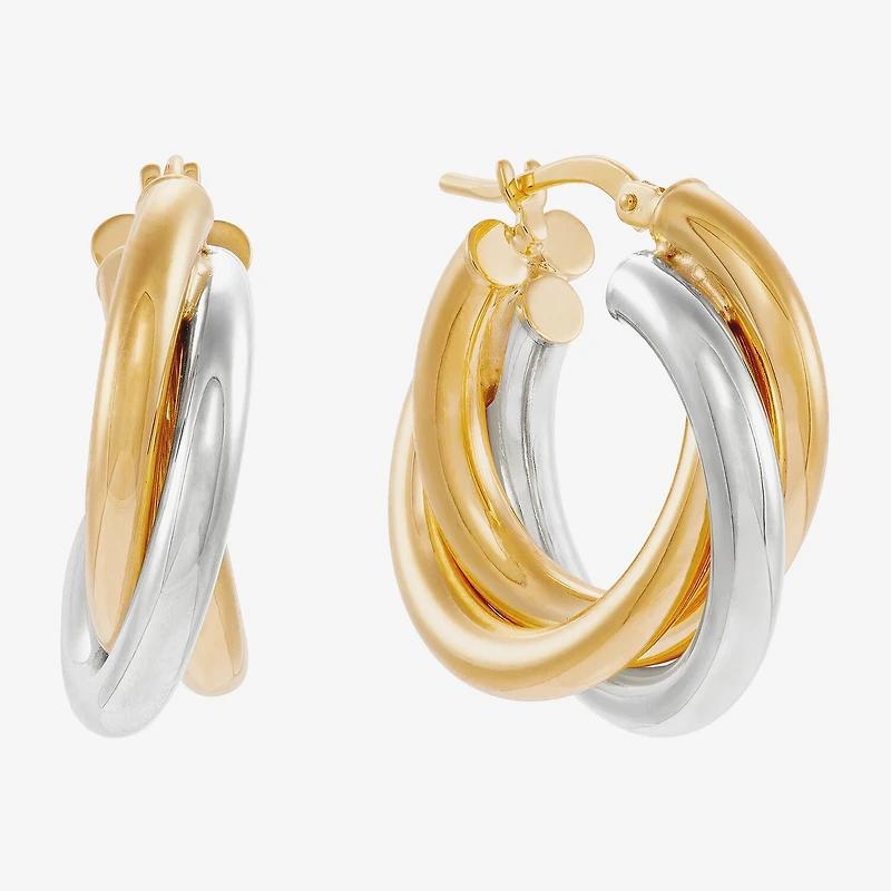 Made in Italy Womens 14K Two Tone Gold 15mm Round Hoop Earrings