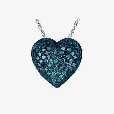Womens 1/5 CT. Natural Blue Diamond Sterling Silver Heart 18 Inch Pendant Necklace