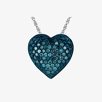Womens 1/5 CT. Natural Blue Diamond Sterling Silver Heart 18 Inch Pendant Necklace
