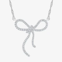 Womens 1/ CT. T.W. Natural White Diamond Sterling Silver Bow 18 Inch Pendant Necklace