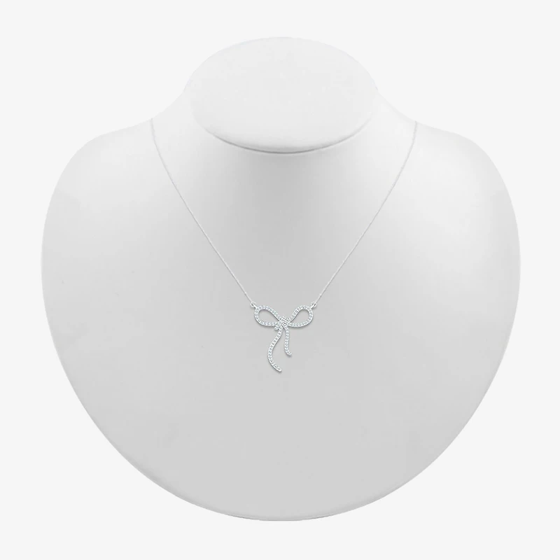 Womens 1/ CT. T.W. Natural White Diamond Sterling Silver Bow 18 Inch Pendant Necklace