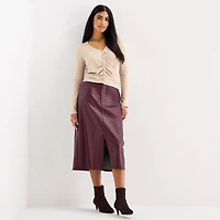 a.n.a Womens High Rise Long Faux Leather Pencil Skirt