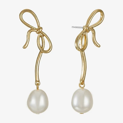 Bijoux Bar Womens Simulated Pearl Bow Hypoallergenic Drop Earrings