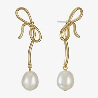 Bijoux Bar Womens Simulated Pearl Bow Hypoallergenic Drop Earrings