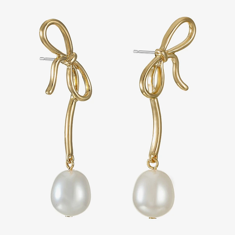 Bijoux Bar Womens Simulated Pearl Bow Hypoallergenic Drop Earrings