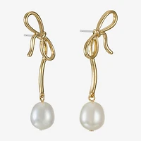 Bijoux Bar Womens Simulated Pearl Bow Hypoallergenic Drop Earrings
