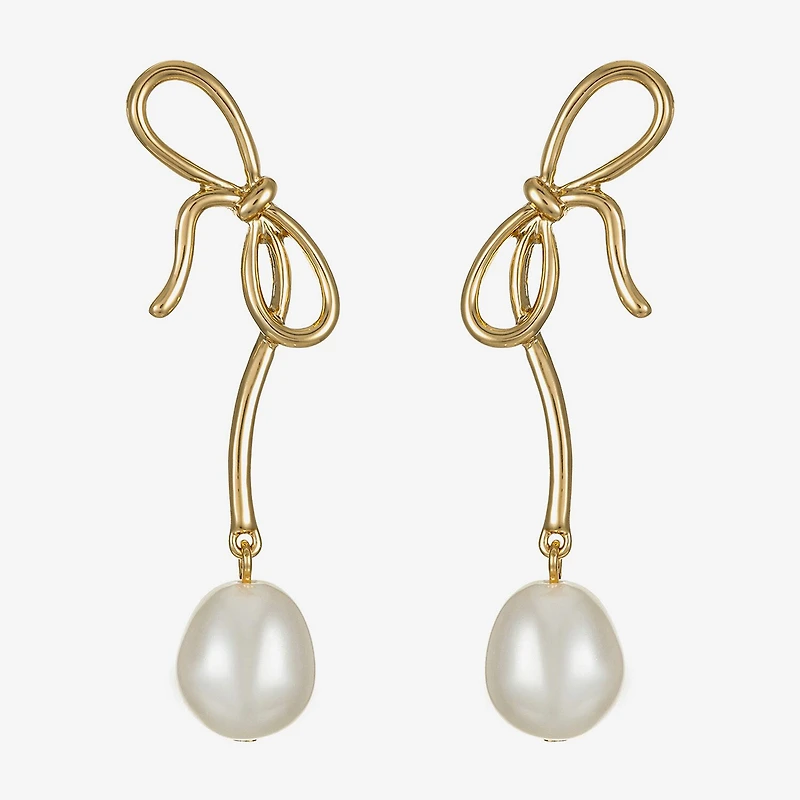 Bijoux Bar Womens Simulated Pearl Bow Hypoallergenic Drop Earrings