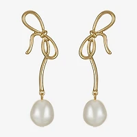 Bijoux Bar Womens Simulated Pearl Bow Hypoallergenic Drop Earrings