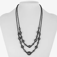 Mixit Black Womens Gray Glass 17 Inch Strand Necklace