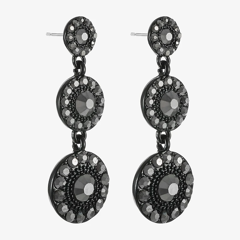 Mixit Black Womens Gray Glass Round Hypoallergenic Drop Earrings