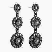 Mixit Black Womens Gray Glass Round Hypoallergenic Drop Earrings