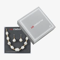 Liz Claiborne Gold Tone Frontal Necklace & Drop Earring Womens Simulated Pearl 2-pc. Jewelry Set