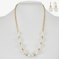 Liz Claiborne Gold Tone Frontal Necklace & Drop Earring Womens Simulated Pearl 2-pc. Jewelry Set