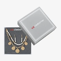 Liz Claiborne Gold Tone Charm Multi Strand Necklace & Linear Earring Womens Simulated Pearl 2-pc. Jewelry Set