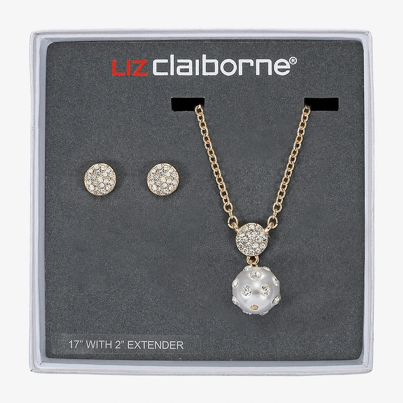 Liz Claiborne Gold Tone Pendant Necklace & Stud Earring Womens Simulated Pearl 2-pc. Jewelry Set