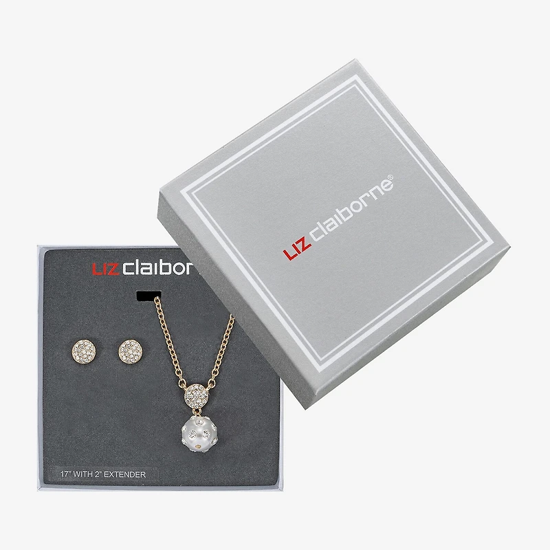 Liz Claiborne Gold Tone Pendant Necklace & Stud Earring Womens Simulated Pearl 2-pc. Jewelry Set