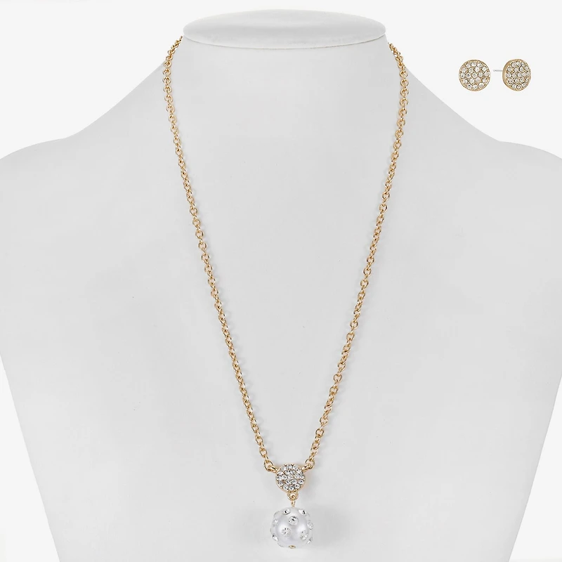 Liz Claiborne Gold Tone Pendant Necklace & Stud Earring Womens Simulated Pearl 2-pc. Jewelry Set