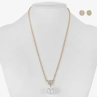 Liz Claiborne Gold Tone Pendant Necklace & Stud Earring Womens Simulated Pearl 2-pc. Jewelry Set