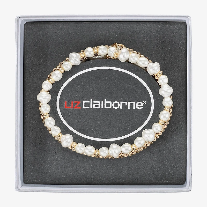 Liz Claiborne Gold Tone Womens Simulated Pearl Stretch Bracelet