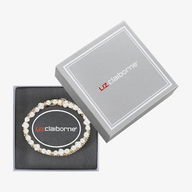 Liz Claiborne Gold Tone Womens Simulated Pearl Stretch Bracelet