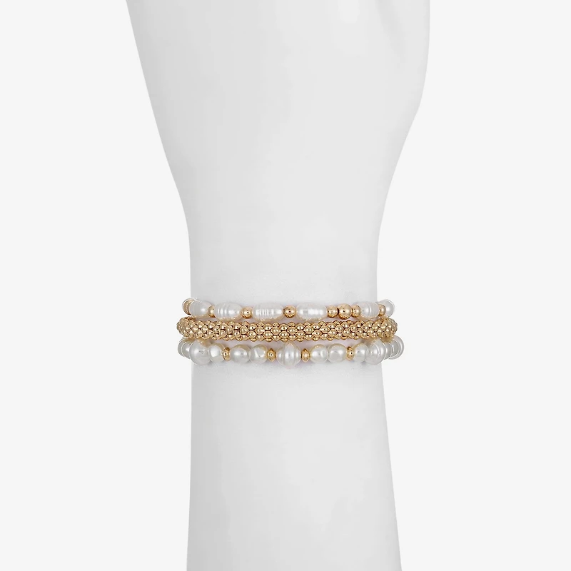 Liz Claiborne Gold Tone Womens Simulated Pearl Stretch Bracelet