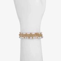 Liz Claiborne Gold Tone Womens Simulated Pearl Stretch Bracelet
