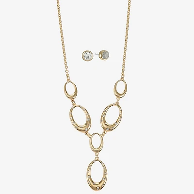 Liz Claiborne Y Necklace & Stud Earring Womens Glass Oval 2-pc. Jewelry Set