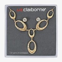 Liz Claiborne Y Necklace & Stud Earring Womens Glass Oval 2-pc. Jewelry Set