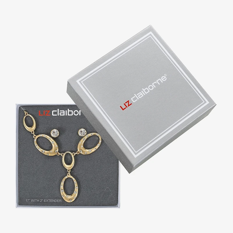 Liz Claiborne Y Necklace & Stud Earring Womens Glass Oval 2-pc. Jewelry Set