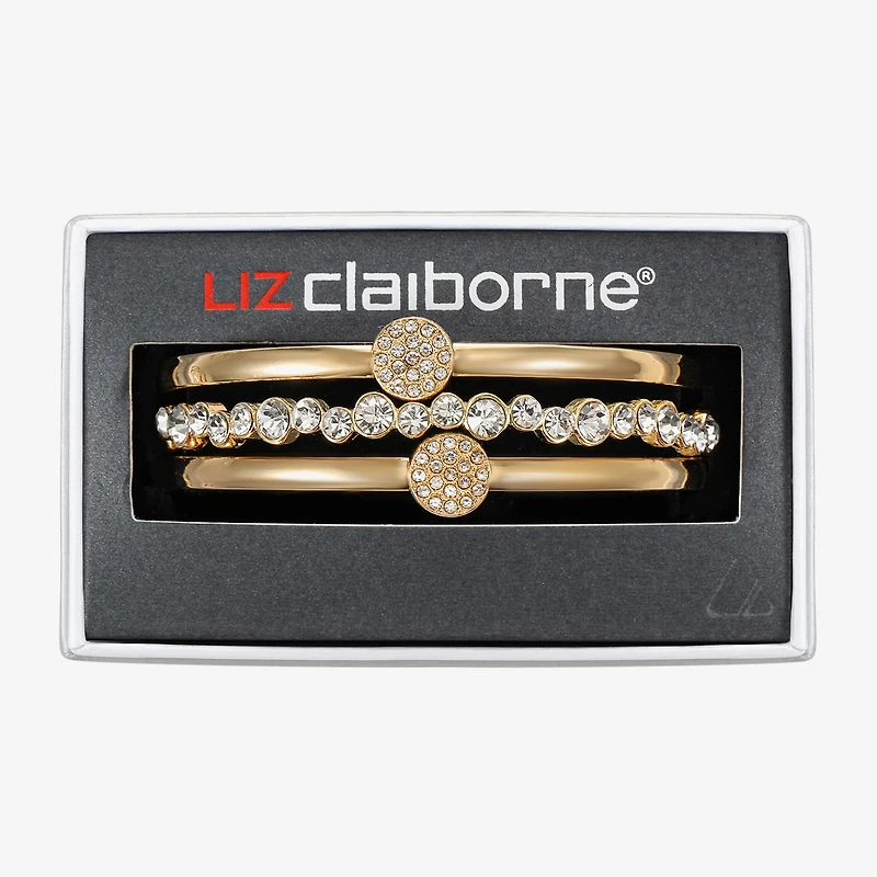 Liz Claiborne Pave Bangle Womens 3-pc. Glass Bracelet Set
