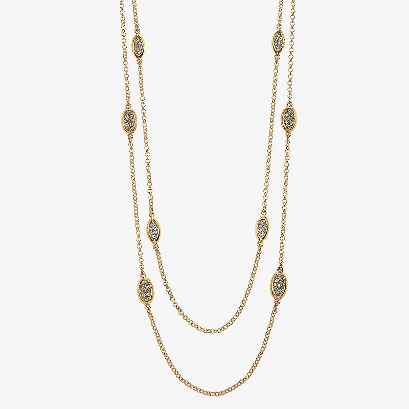 Liz Claiborne Pave Station Womens Glass 34 Inch Strand Necklace