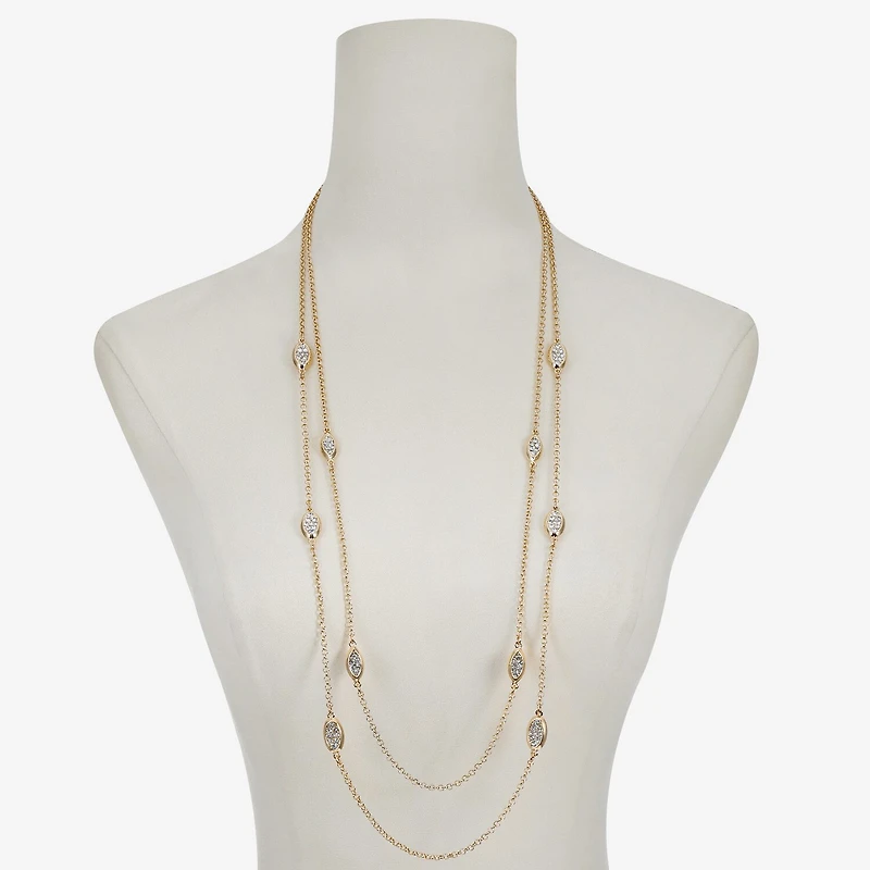 Liz Claiborne Pave Station Womens Glass 34 Inch Strand Necklace