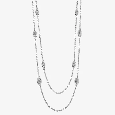 Liz Claiborne Pave Station Womens Glass 34 Inch Strand Necklace