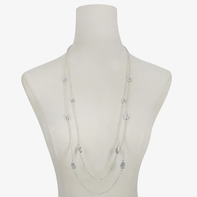 Liz Claiborne Pave Station Womens Glass 34 Inch Strand Necklace