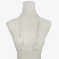 Liz Claiborne Pave Station Womens Glass 34 Inch Strand Necklace