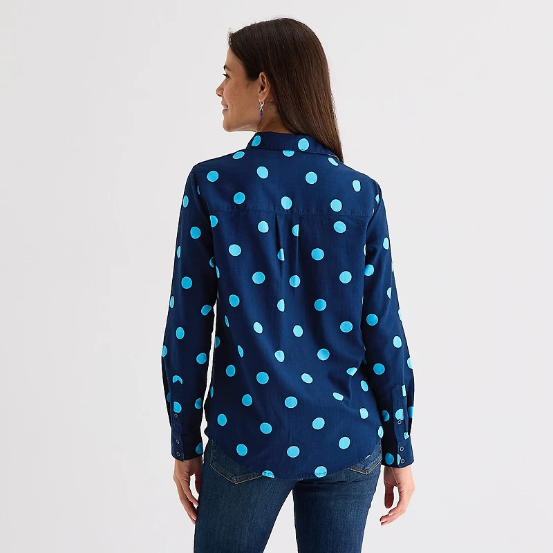 St. John's Bay Womens Cuffed Long Sleeve Relaxed Fit Button-Down Shirt