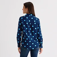 St. John's Bay Womens Cuffed Long Sleeve Relaxed Fit Button-Down Shirt