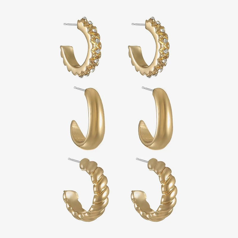 Liz Claiborne Twisted Huggie Hoop Womens Glass Hypoallergenic 3 Pair Earring Set