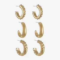 Liz Claiborne Twisted Huggie Hoop Womens Glass Hypoallergenic 3 Pair Earring Set